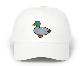 Gorra de béisbol bordada con pato ánade real, diseño minimalista de gorra para exteriores con diseño de ave.