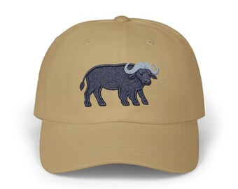 Gorra de béisbol bordada con búfalo, diseño minimalista de sombrero con motivos de animales.