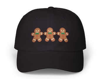 Gorra de béisbol navideña bordada con diseño de pan de jengibre, diseño minimalista para las fiestas.