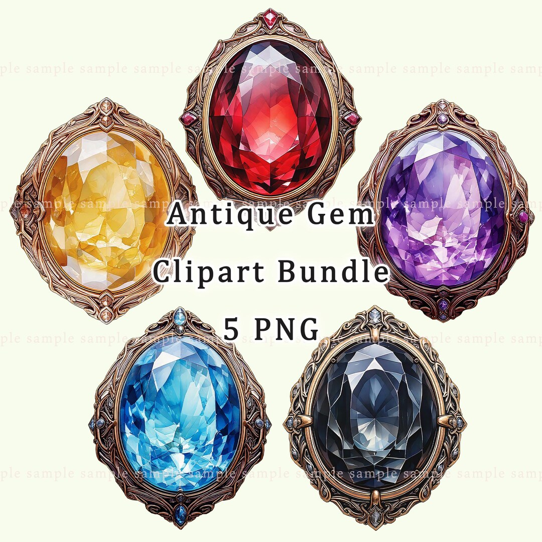 Antique Gem Clipart Bundle – Ruby Sapphire Amethyst Set, Classic ...