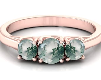 Natural Green Moss Agate Engagement Ring