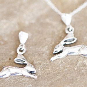 925 STERLING SILVER Leaping Hare Pendant (small) Wiccan / Also available as set with dangling or stud earrings
