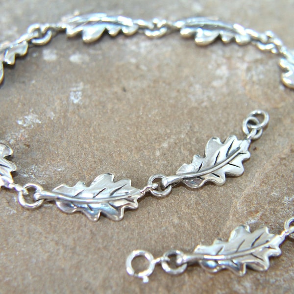 ALL solid 925 Sterling Silver Oak Leaf Leaves bracelet / Adjustable / Any length / Matching Earrings / Necklace / Anklet - charms avail