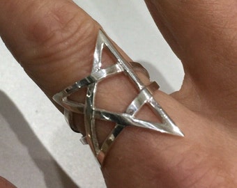 Sterling Silver Pentagram Pentacle Ring 6 7 8 9 10 11 12 / L 1/2 N 1/2 P 1/2 R 1/2 T 1/2 W Y Unusual Large Ring Wiccan Pagan Goth men women