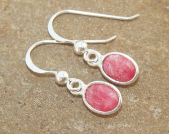 Cute little 925 Sterling Silver oval faceted Rough Ruby Earrings / on French Hooks or 12mm Continuous Hoops