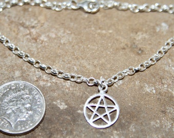 Sterling Silver Pentagram Charm (11mm) choice Bracelet / Anklet / Necklace  Belcher