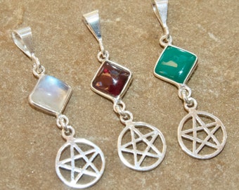 Sterling Silver Gemstone Pentagram / 11mm Pentacle Pendant Necklace / Amethyst / more stones avail