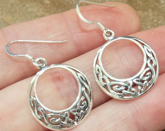 Sterling Silver Celtic knot round hoop dangling earrings / matching pendant/necklace available
