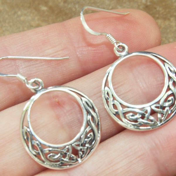 All 925 Sterling Silver Celtic knot round hoop dangling earrings / matching pendant/necklace available