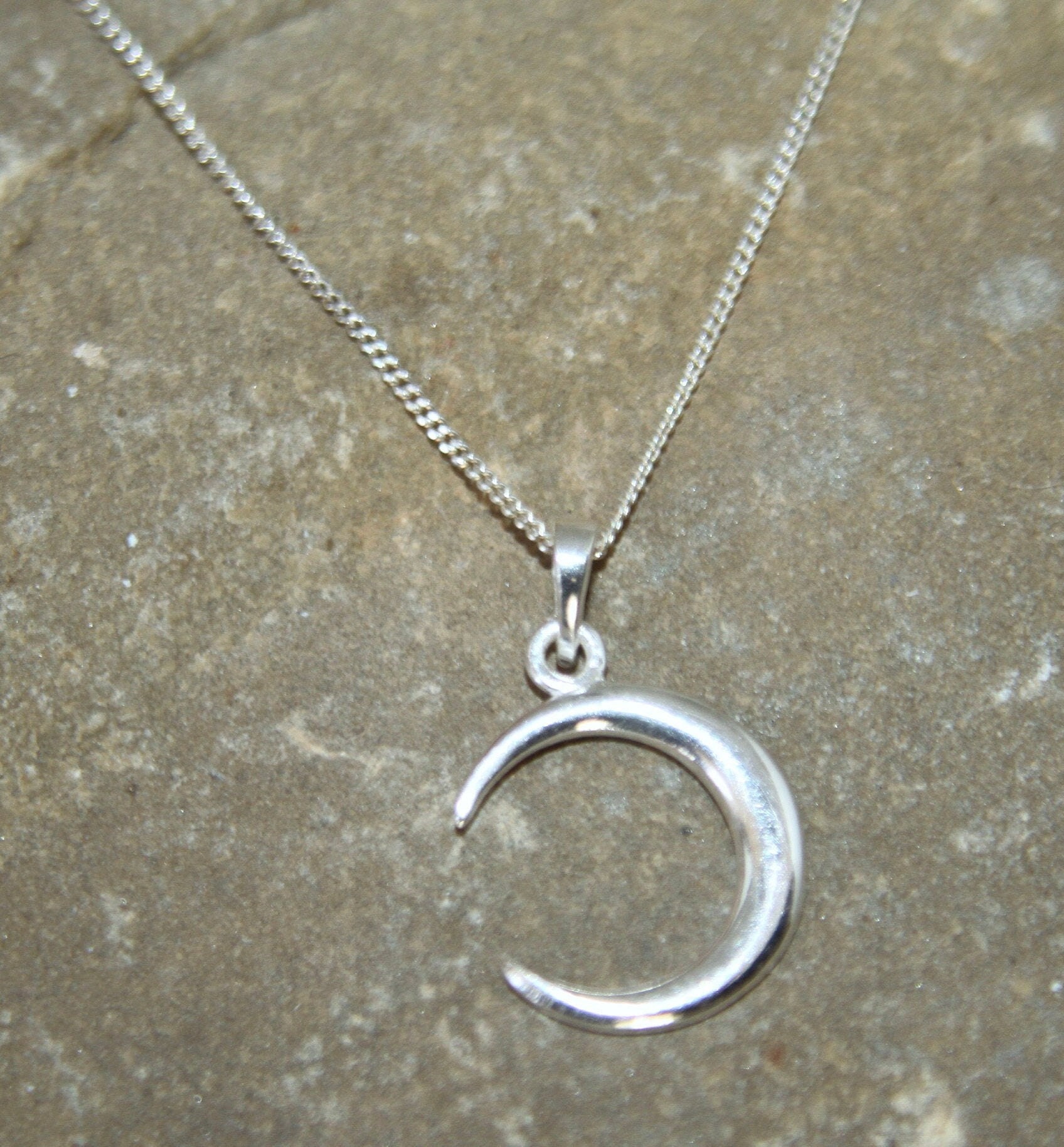 All 925 Sterling Silver Small Simple Crescent Moon Pendant