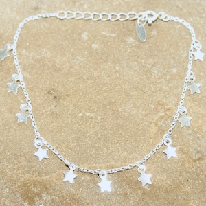 Dainty All 925 Sterling Silver Multi Star charm bracelet / adjustable length