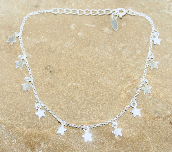 925 Sterling Silver Belcher Charm Bracelet With Puffed Star Adjustable 6"-8" 925 Sterling Silver Belcher Charm Bracelet With Puffed Star Adjustable 6"-8"