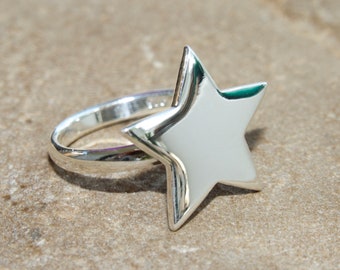 STAR RING ALL 925 Sterling Silver Star Ring 5 6 7 8 9 10 unusual Large Star / Not plated! / Please take a look in my shop