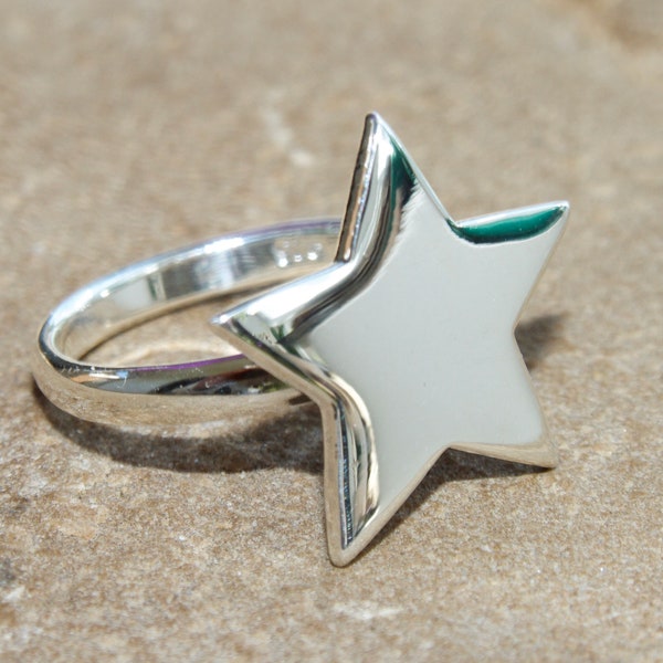 STAR RING ALL 925 Sterling Silver Star Ring 5 6 7 8 9 10 unusual Large Star / Not plated! / Please take a look in my shop