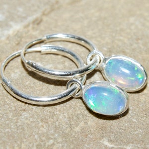 925 Sterling Silver Small Genuine dangling Gemstone Hoops Earrings Dainty / Please read full description as earrings are non-returnable