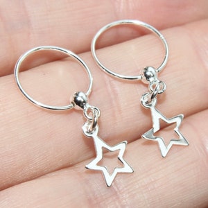 ALLE 925 Sterling Silber Stern Hoop Ohrringe Hoops NICHT vergoldet / Schauen Sie in meinem Shop nach mehr Moon & Star Silber Schmuck
