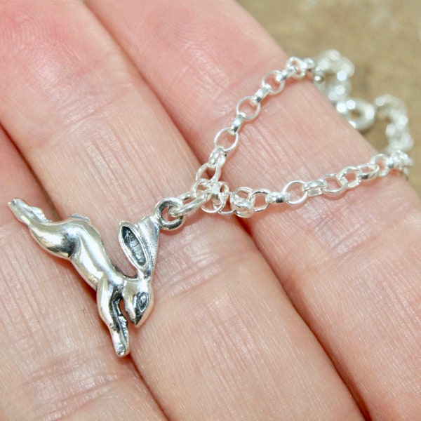 925 STERLING SILVER dangling Leaping Hare Bracelet / Anklet / Necklace / Choker