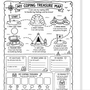 Kids Mental Health Coping Skills Adventure Game| Printable Therapy Worksheet, Treasure Map, Tokens, Emotional Regulation Activity