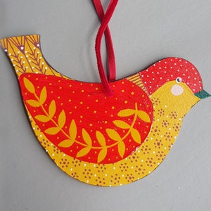 Hand Painted Wooden Bird Decoration Red Wing image 1