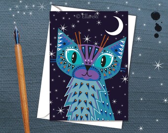 Blue Cat greetings card