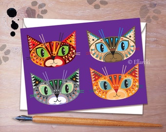 Cats Greeting Card Purple