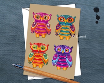 Four Owls Greeting Card