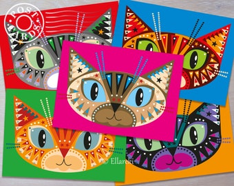 Set of 5 Large Postcards - Cats