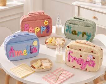 Custom Kids Lunch Box with Name, Personalized Preschool Lunch Bag, Corduroy Daycare Lunch Tote