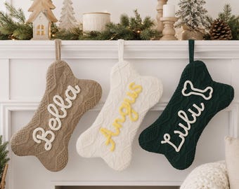 Personalized Pet Paw Christmas Stocking, Custom Pet Name Knit Stocking, Dog Lover Gift, Cozy Holiday Mantel Decor