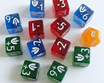 Ensemble de dés d'amélioration/de réduction du JCC liés aux failles (13 dés) – Dés gravés personnalisés (non officiels)