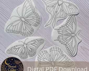 Whimsical Butterfly and Luna Moth Stick & Stitch Embroidery Pattern PDF Set (digital download)
