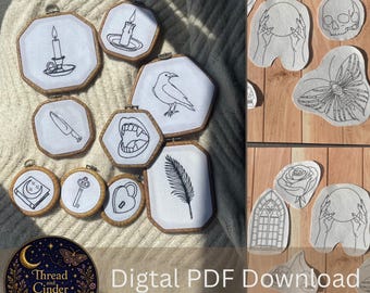 Dark Academia Collection Bundle Stick & Stitch Embroidery Pattern PDF   (Digital Download)