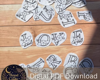 Floral Alphabet Stick & Stitch Embroidery Pattern PDF – Monogram Letters A-Z, Floral Initials, Embroidery Alphabet (Digital Download)