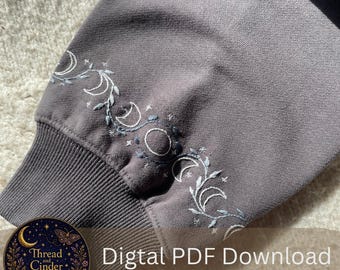 Moon Phase Wrist Cuff Pattern PDF Celestial Vines Whimsical– Sweater & Pocket ( Design Digital)