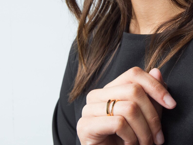 Thin Minimalist Ring Triangle Geometric Band Silver or Brass Ring Camillettejewelry