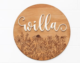 Floral name sign - wildflower nursery, birth announcement, modern name sign, wildflower name, announcement prop, baby milestones, floral