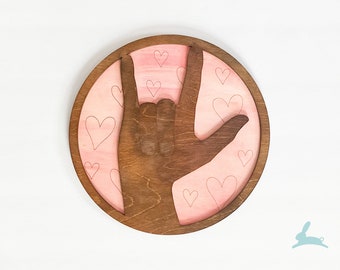 ASL I Love You Wall Art Sign | Valentines Decor, ASL, Sign Language, Heart Sign, Heart Day, Be Mine, Love Decor, Skin Tone Options, luv ya