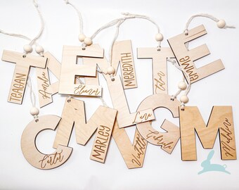 Custom Letter & Name Tags | Gift tag, stocking label, easter basket tag, custom name decor, name tag, natural wood decor