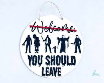 Horror Inspired Round Sign | horror movie characters | horror halloween decor | scream | horror props | freddy and jason | pennywise