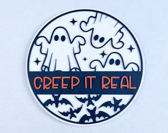Creep it Real Halloween Ghosts & Bats Sign | spooky season | door hanger | welcome ghosts | halloween door sign | trick-or-treat | porch