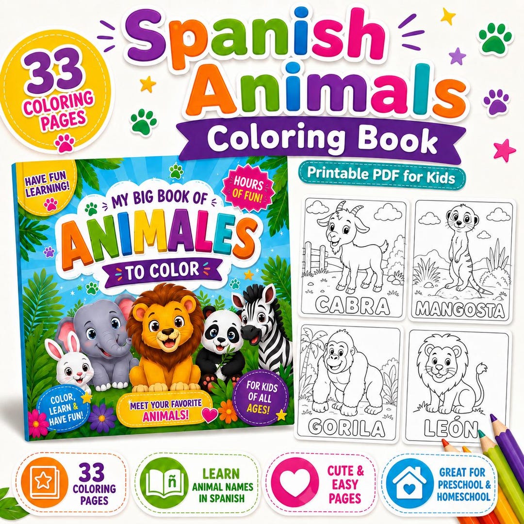 Libro para colorear de animales en español para niños / Páginas de ...