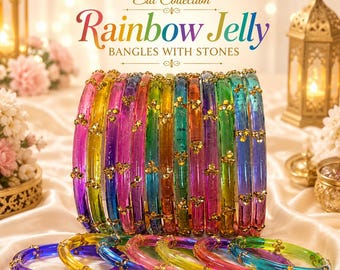 12pc Multicolor Stone Bangles, Rainbow Jelly Acrylic Bracelet Set, Minimalist Aesthetic Jewelry, Gift for Her, Vibrant Summer Wrist Stack