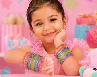 Conjunto de brazaletes coloridos con purpurina para niñas - Brazaletes tradicionales pakistaníes e indios de cristal para niñas - Conjunto étnico de brazaletes arcoíris para Eid y bodas