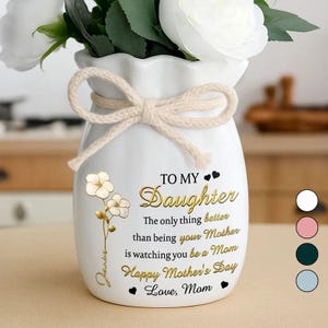 Personalized Ribbon Tie Flower Vase Mother's Day, Gold Flower Keepsake, Gold Flower Infinity Watching You Be A Mom, Ribbon Tie Flower Vase