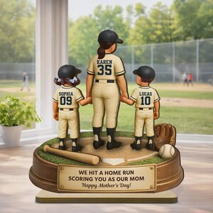 Aangepaste honkbal moeder houten plaquette met platte basis, familie honkbalplaat, Moederdagcadeau van kinderen, honkbal jersey decor, Home decor moeder