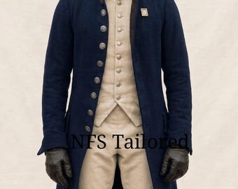 Men’s Colonial Costume 18th Century Outfit American Revolution Suit Blue Historical Uniform