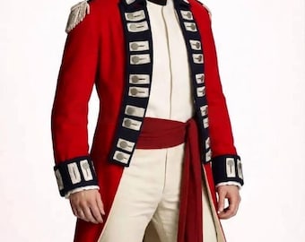 Men's British Redcoat Uniform American Revolution 18th Century Military Jacket