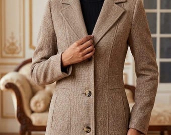 Women’s Slim Fit Wool Blend Trench Coat, Brown Longline Winter Overcoat, Elegant Formal Jacket