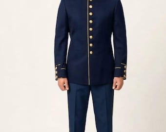 Men's Navy Military Uniform Suit Formal Ceremonial Jacket Wedding Band Parade Outfit