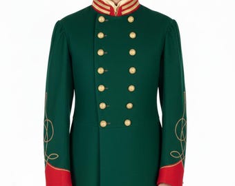 Green Military Hussar Coat Mens Victorian Officer Jacket Steampunk Parade Uniform Long Coat